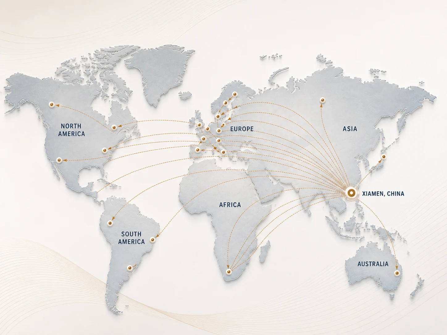 Ever Fly export markets connected from Xiamen to Europe, the Americas, Africa, Asia and Australia